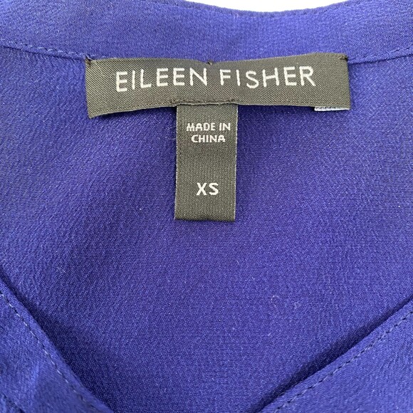EILEEN FISHER Blue 100% Silk Button Down 3/4 Sleeve Top Size XSmall - Picture 6 of 7